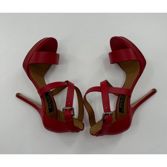 Polo Ralph Lauren Women's Red Strappy High Heel Sandals Size 36.5 - Picture 9 of 14